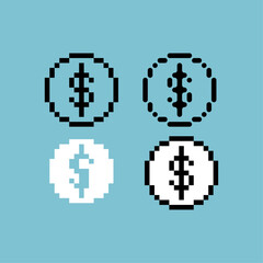 Obraz premium Pixel art outline sets icon of dollar coin variation color.Dollar coin icon on pixelated style. 8bits perfect for game asset or design asset element for your game design. Simple pixel art icon asset. 