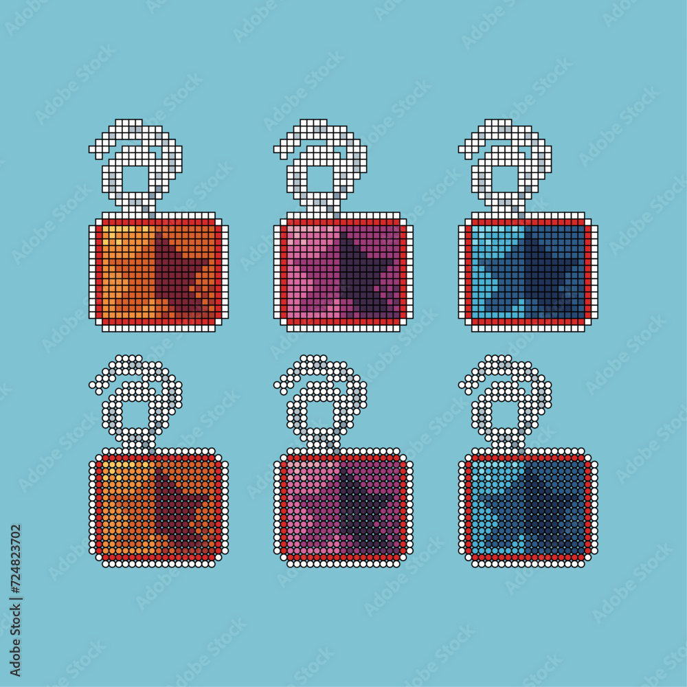 Poster pixel art stroke sets icon of jester box variation color. april fool icon on pixelated style. 8bits 