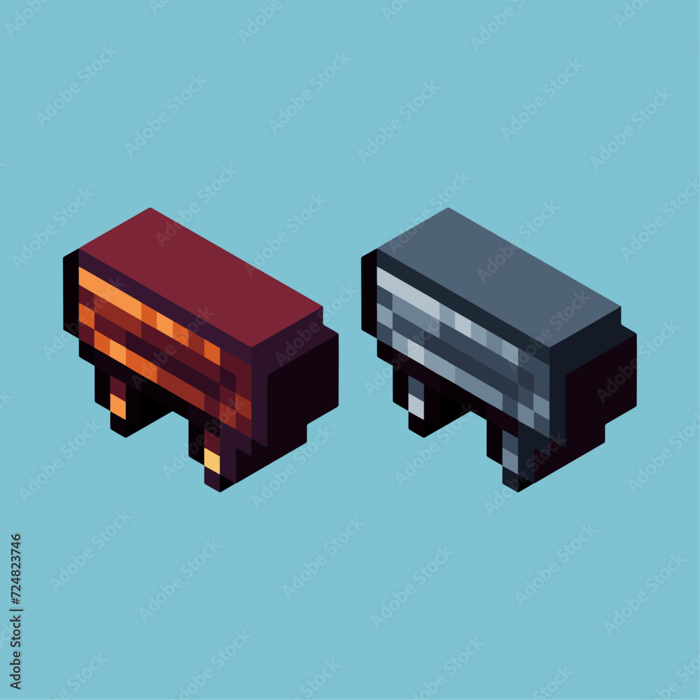 Poster isometric pixel art 3d of table icon for items asset. table icon on pixelated style.8bits perfect fo