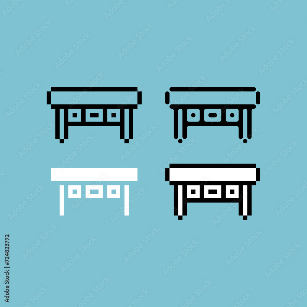 Poster pixel art outline sets icon of drawer variation color.drawer table icon on pixelated style. 8bits pe