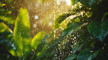 Raindrops in the tropical forest.