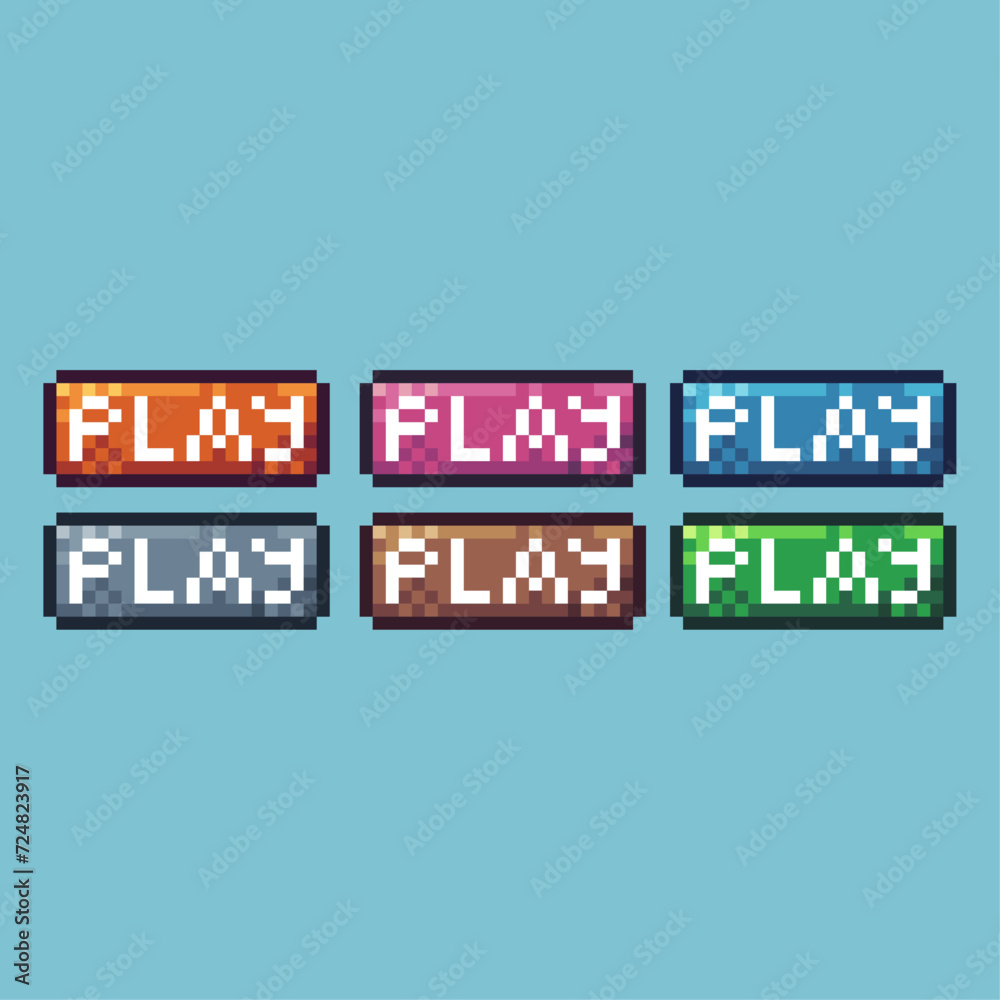 Fototapete pixel art sets icon of play button variation color. play game icon on pixelated style. 8bits perfect