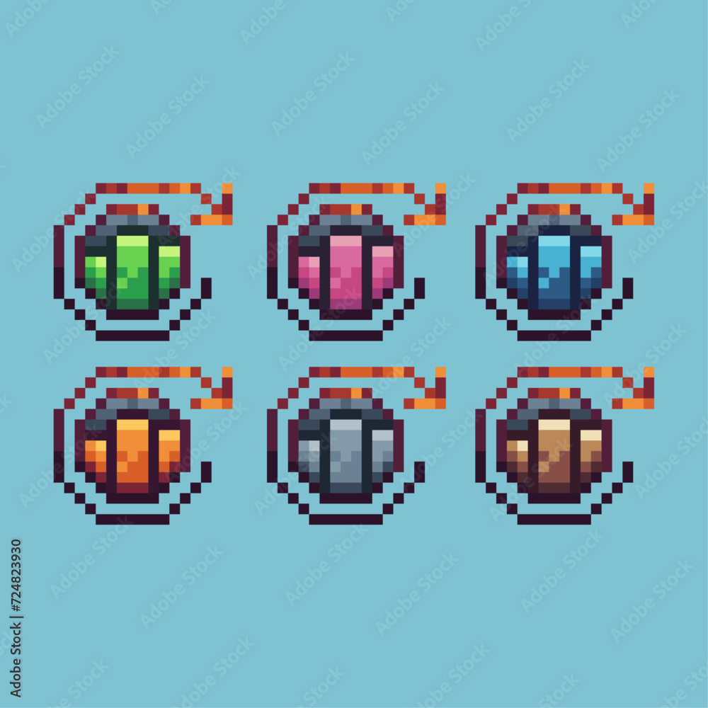 Fototapete pixel art stroke sets icon of redo graph variation color.graph net icon on pixelated style. 8bits pe