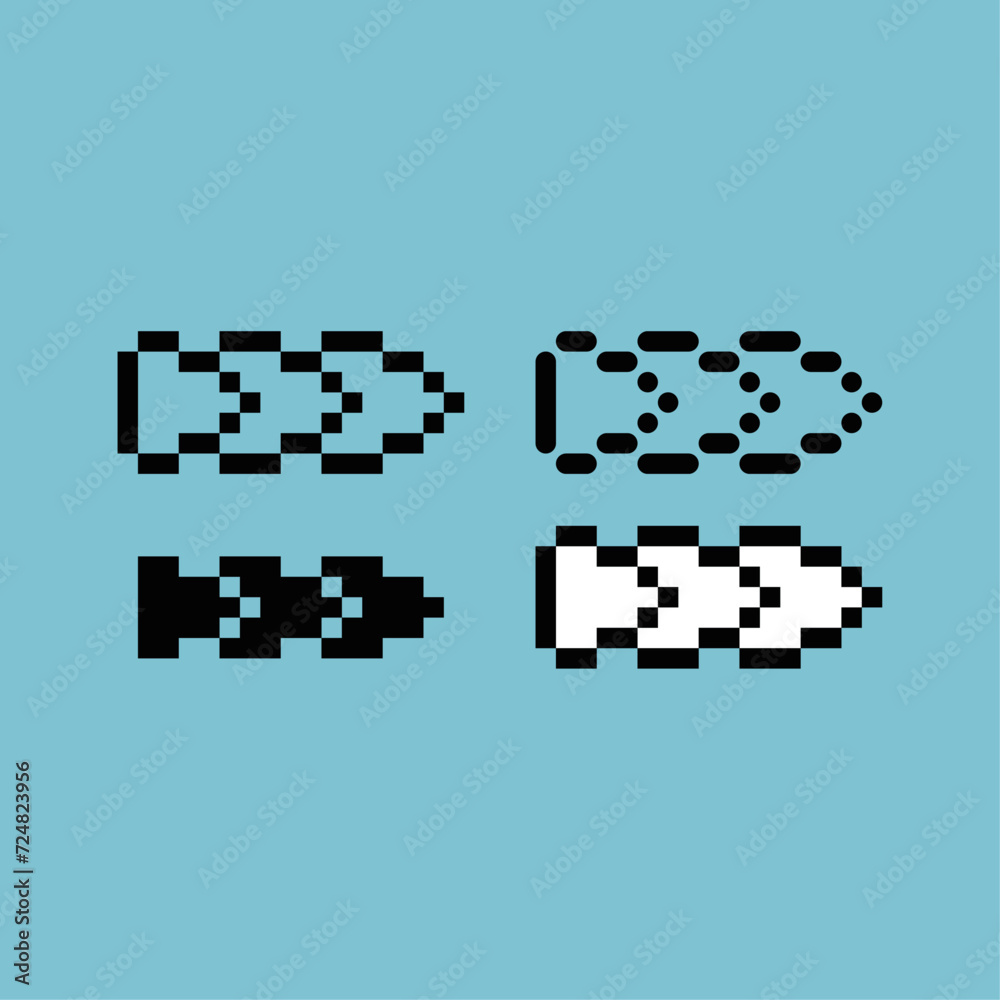Poster pixel art outline set icon of skip forward variation color. skip button icon on pixelated style. 8bi