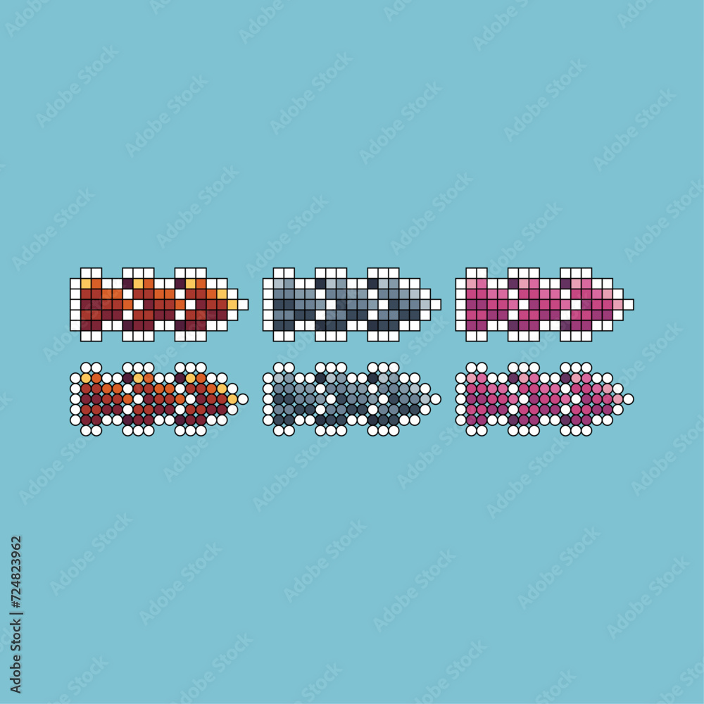 Poster pixel art stroke sets icon of skip forward variation color. skip button icon on pixelated style. 8bi