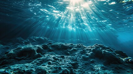 Fototapeta na wymiar Underwater Bliss: Blue Ocean Surface with Sun Rays and Calm Abstract Texture