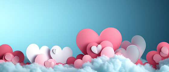 happy valentine day in the sky with paper, in the style of light pink and sky-blue, modern and sleek, animated gifs, simple designs, soft-edged, sky-blue, lovely
