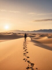 Fototapeta na wymiar A Lone Traveler's Quest in the Serene Desert Landscape
