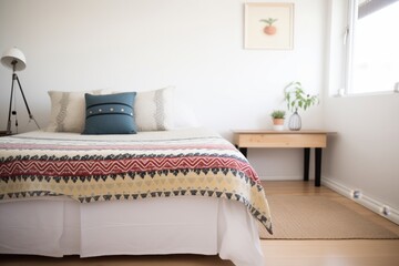 a bedspread with jacquard texture on an adjustable bed - obrazy, fototapety, plakaty