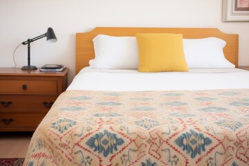 a bedspread with jacquard texture on an adjustable bed - obrazy, fototapety, plakaty