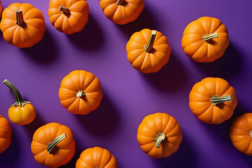 Miniature Pumpkins Isolated on Purple Background with Studio Lighting