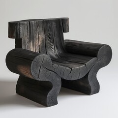 Generative AI, Black wooden chair in wabi sabi Japanese style, natural furniture design