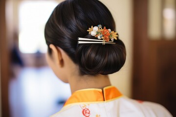 Obraz na płótnie Canvas asianinspired hairpin on a traditional hairstyle