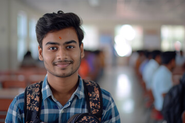 Fototapeta premium Indian male students at the school bokeh style background