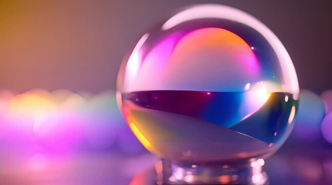 Animazione di rendering 3d di sfera o pallina metallizzata che ruota su se stessa, colori al neon, senso di calma e fluidit&agrave;