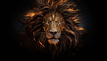 golden burning lion king head black style