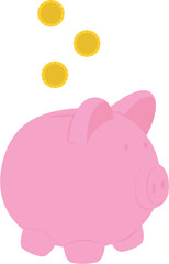 Piggy bank vector. Coins falling. Personal finances