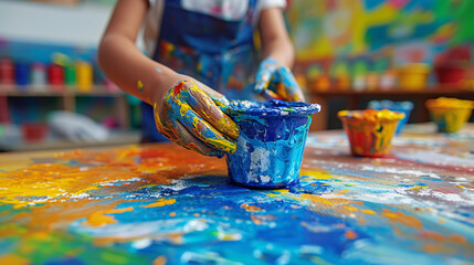 Les arts plastiques dans une classe d'école avec des enfants