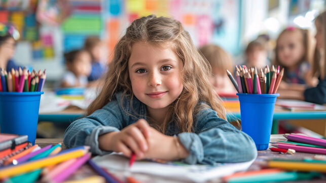 Les arts plastiques dans une classe d'&eacute;cole avec des enfants