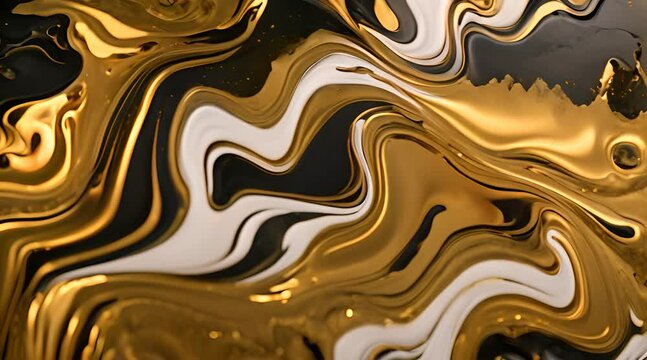 inchiostro liquido oro e nero ,  vernice  in movimento, animazione , macchie colorate che scorrono in modo rilassante, 