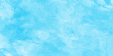 Turquoise color handmade cloudy natural blue watercolor background, Watercolor Shades The White Cloud and Blue Sky with small clouds, Abstract cloudy hand paint splash stain backdrop banner.