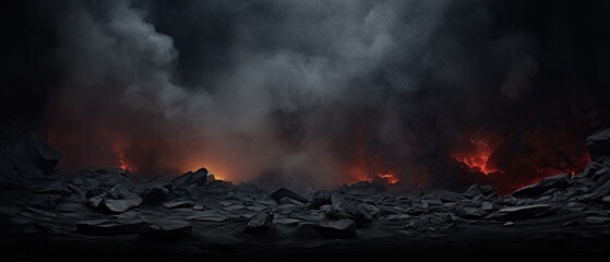 fire and steam rising from black rocky landscape in a city during night time
