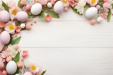 Naklejka na ściany i meble Happy Easter decoration background, colorful eggs.