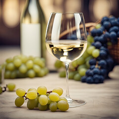 A glass of white wine on a background of grapes. Winery concept