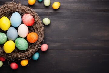 Fototapeta na wymiar Happy Easter decoration background, colorful eggs.