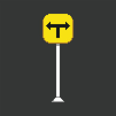 this road symbol in pixel art with simple color and black background ,this item good for presentations, stickers, icons, t shirt design,game asset,logo and your project.