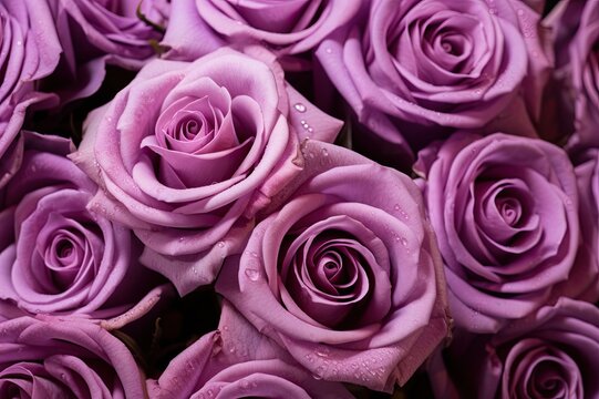 close up image of very beautiful purple and pink roses in a bouquet 