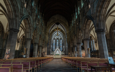 Fototapeta na wymiar Interior view of St Mary's Episcopal Cathedral or the Cathedral Church of Saint Mary the Virgin. is a cathedral of the Scottish Episcopal Church in Edinburgh, Space for text.