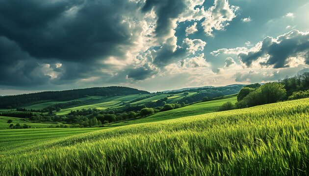 natural scenic panorama of a green field.