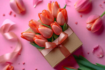 beautiful tulips and lover chocolate