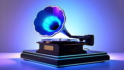 Gramophone on a neon background.