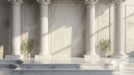 Fotobehang white podium , Roman-style pillar background. © ZethX