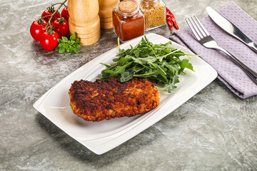 Tasty roasted breaded meat schnitzel