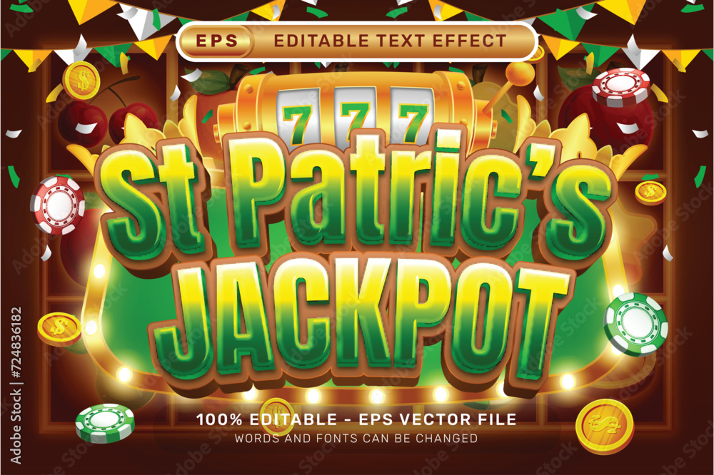 Poster st patrick's jackpot 3d text effect and editable text effect whit spin and st patrick's day element