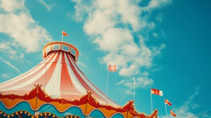 a circus tent with flags