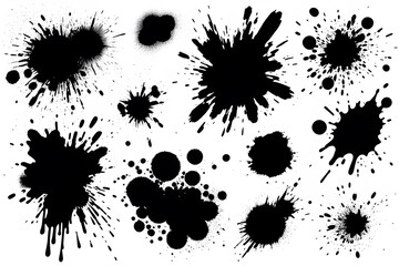 Big set of grunge splashes, paint splashes, stains on a white background, illustration. Playground AI platform.