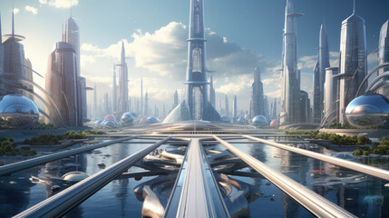 a futuristic modern looking city the portraying the concept of future of cities. 