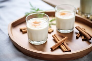 health focused shot of dairyfree horchata with almond milk - obrazy, fototapety, plakaty