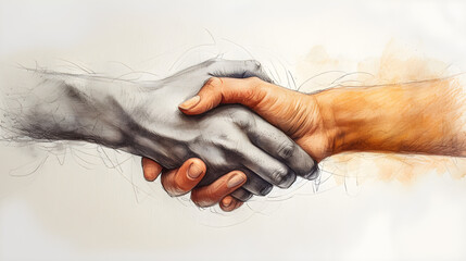 Fototapeta na wymiar Detailed sketch of two friends holding hands with intertwined fingers, showcasing the trust and support they have for each other on this special day.