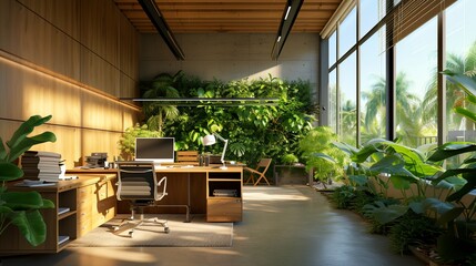 Fototapeta premium An office with lots of green plants