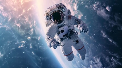 astronaut in space with space suit - obrazy, fototapety, plakaty