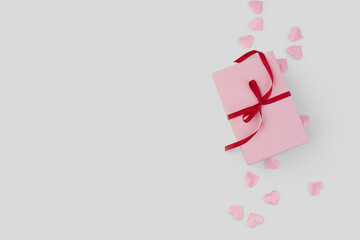 Pink box with hearts on a white background