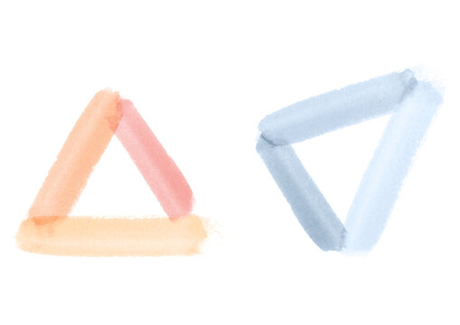 水彩で描いた赤系と青系の三角形のフレームセット