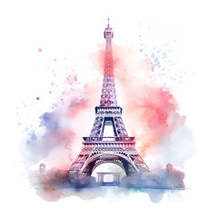 Eiffel Tower Watercolor Clipart, Paris Monument, Ai generative