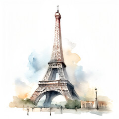 Eiffel Tower Watercolor Clipart, Paris Monument, Ai generative