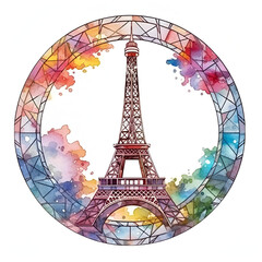 Eiffel Tower Watercolor Clipart, Paris Monument, Ai generative